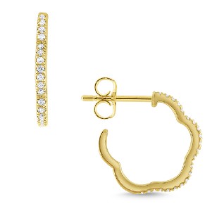 Yellow gold and diamond hoop earrings in the shape of a five petaled flower