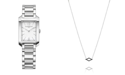 From the left: Baume & Mercier Hampton watch, TACORI The Ivy Lane necklace