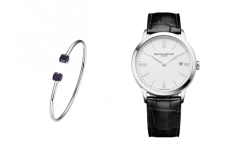 From the left: Elle Marble bangle and Baume & Mercier Classima watch