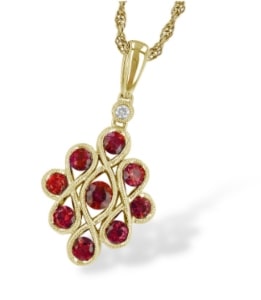 An intricate yellow gold ruby pendant from Allison-Kaufman