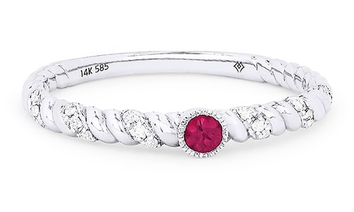 A 14k white gold ruby fashion ring with a twisted band from Madison L.