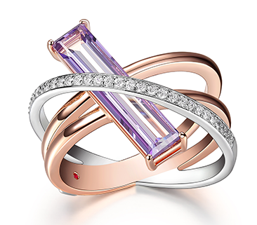 Rose gold, diamond, and quartz fashion ring by Elle