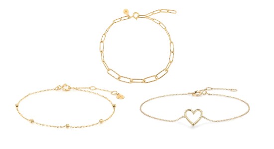 Three gold chain bracelets of different styles