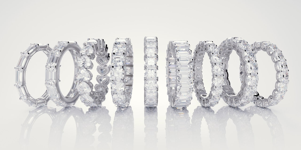 A series of beautiful designer rings made of platinum and diamonds