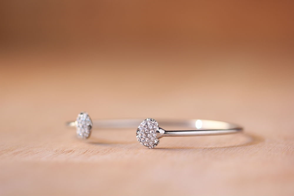 close-up of a white gold bracelet
