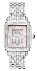 a silver watch featuring diamonds