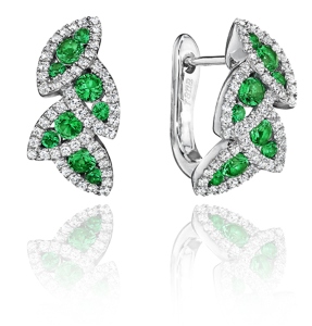 sparkling leaf-shaped huggie earrings from Fana, available at Rumanoff’s Jewelers.