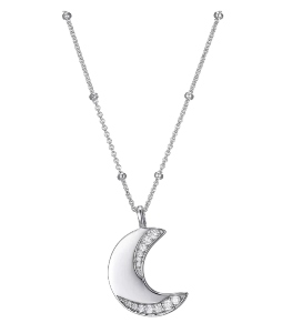 A charming crescent moon necklace from Elle, available at Rumanoff’s Jewelers.