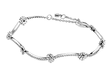 A daisy bracelet from Pandora, available at Rumanoff’s Jewelers.