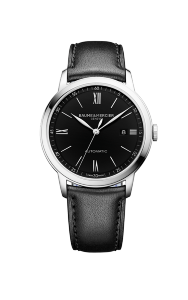 A sleek and modern Baume & Mercier watch, available at Rumanoff’s Jewelers.