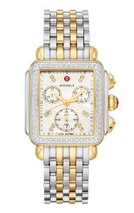 An opulent two-tone watch from Michele, available at Rumanoff’s Jewelers.