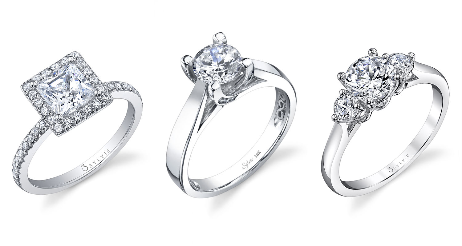 Sylvie Halo, Sidestone, Three Stone Engagement Rings