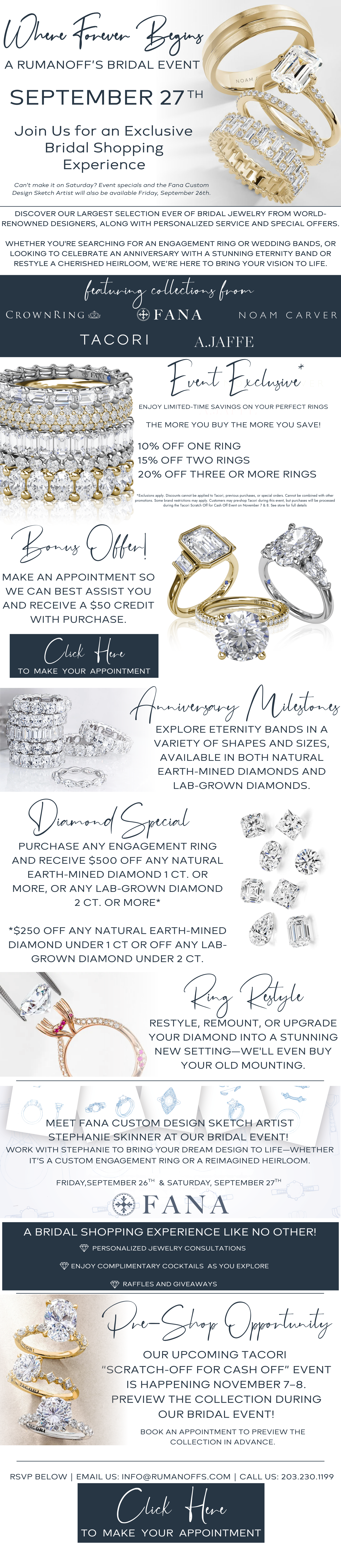 Rumanoff’s Bridal Event Sept 27, 2025 – Hamden CT with Fana sketch artist.